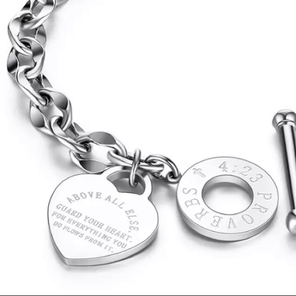 Stainless Steel Engraved Heart Charm Bracelet - Picture 3 of 3